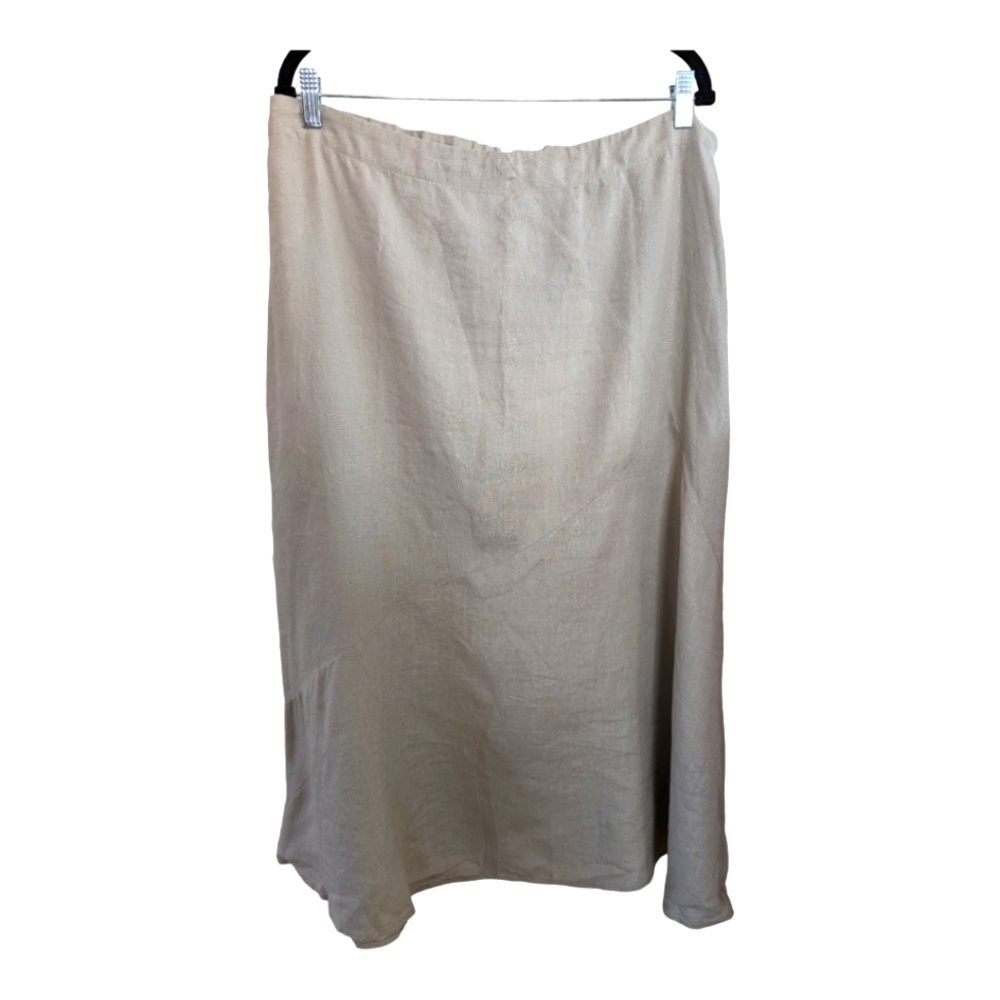 NEW J. Jill Love Linen Neutral khaki Sandbar Paneled Bias Cut Midi Skirt Size L